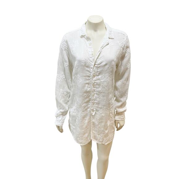CP Shades Floral Embroidered White Linen Tunic Top Tunics Pockets XS - Picture 1 of 11